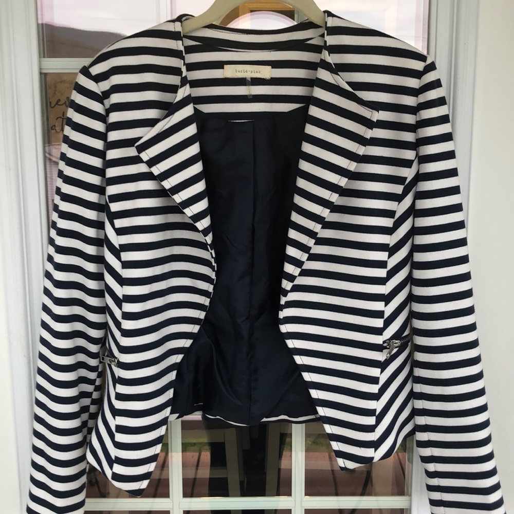 Lucid Pink Blue White Striped Cropped Blazer Small
